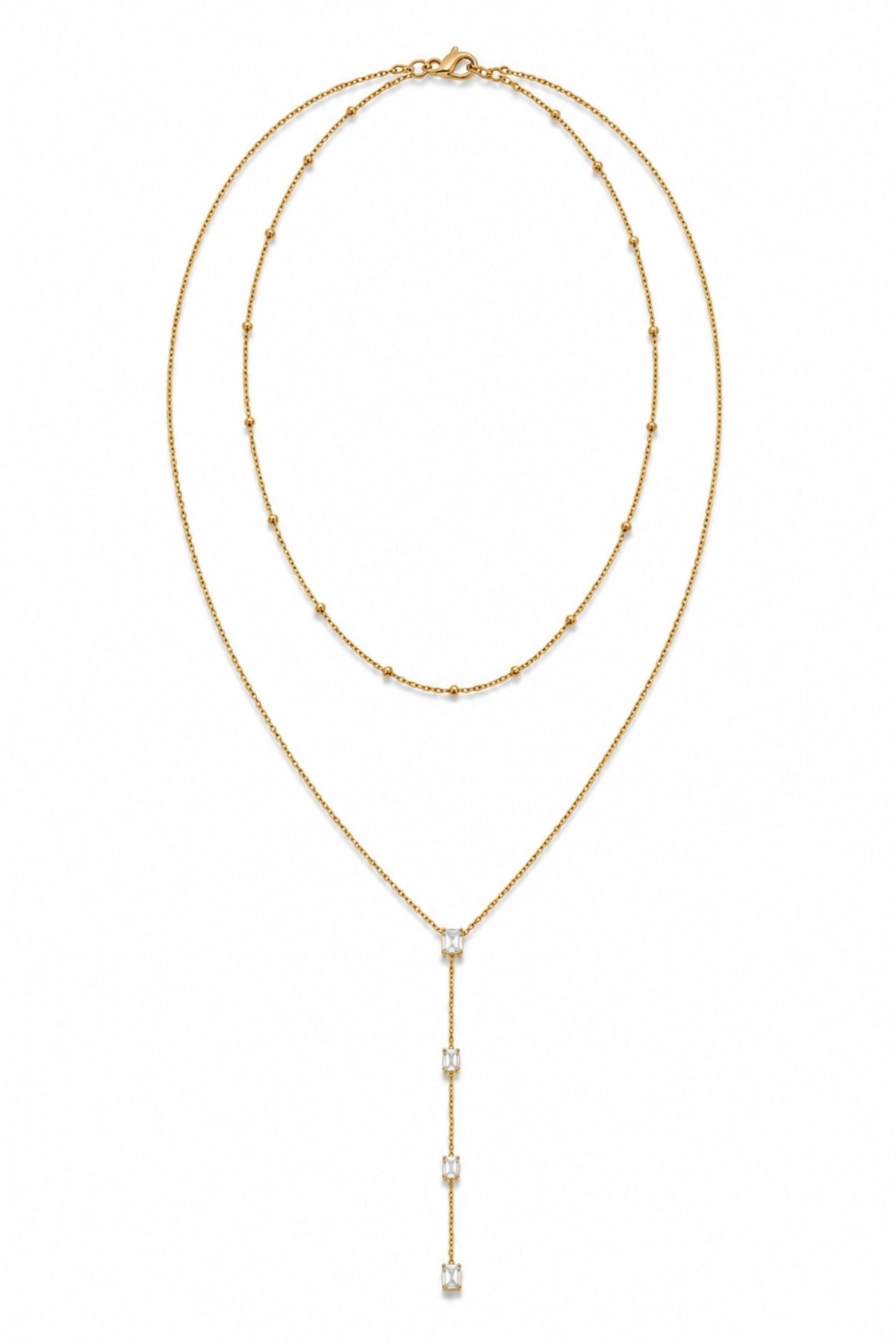 Modern Şıklık Baget Zirkon Taşlı Gold Kaplama Çelik Y Kolye