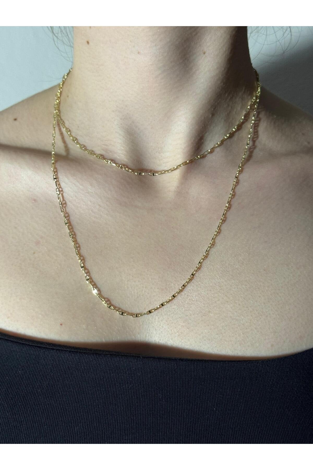 2 Katlı Gold Kaplama Çelik Kadın Zincir Kolye