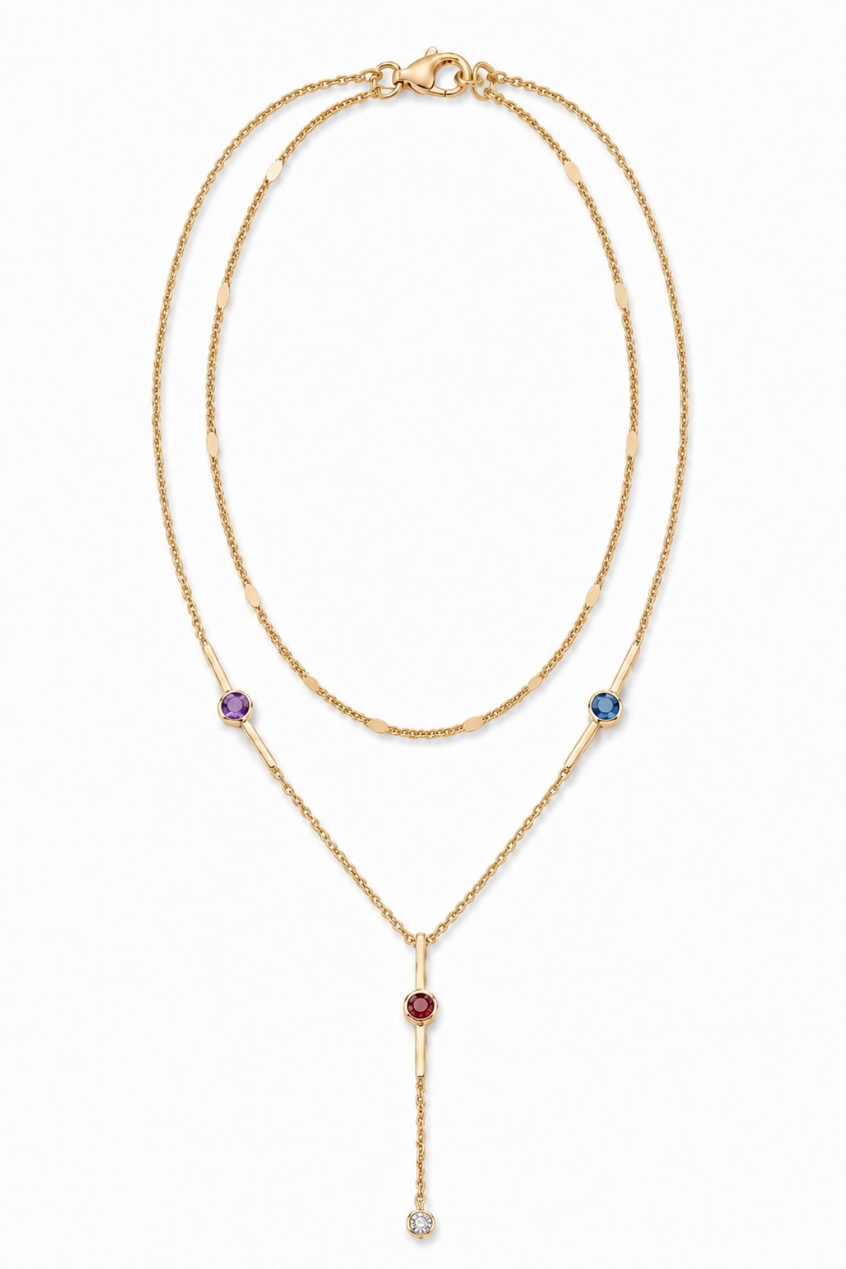 Bordo Zirkon Taşlı Gold Kaplama Çelik Y Kolye