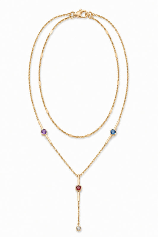 Bordo Zirkon Taşlı Gold Kaplama Çelik Y Kolye