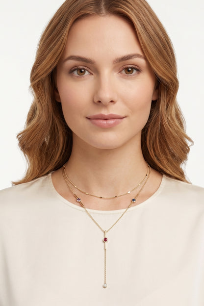 Bordo Zirkon Taşlı Gold Kaplama Çelik Y Kolye