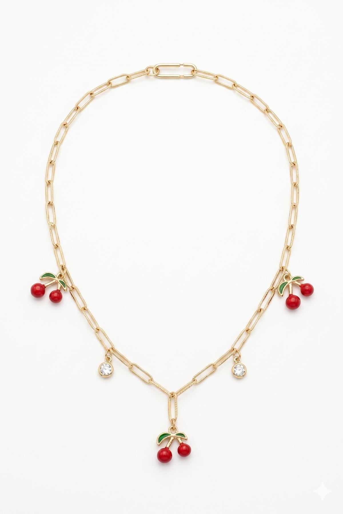Cherry Gold Kiraz ve Zirkon Taş Detaylı Gold Kaplama Çelik Kadın Kolye