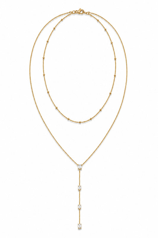 Modern Şıklık Baget Zirkon Taşlı Gold Kaplama Çelik Y Kolye