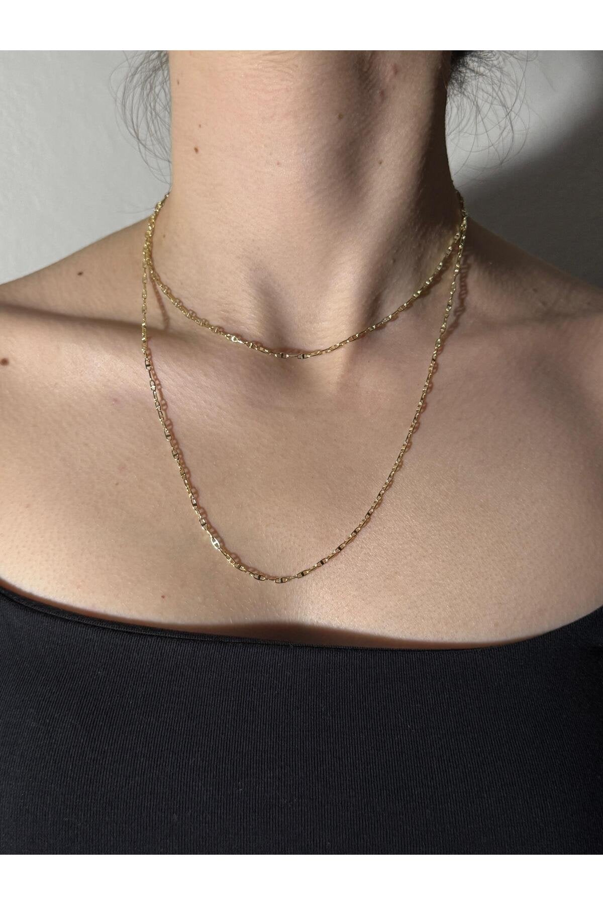 2 Katlı Gold Kaplama Çelik Kadın Zincir Kolye