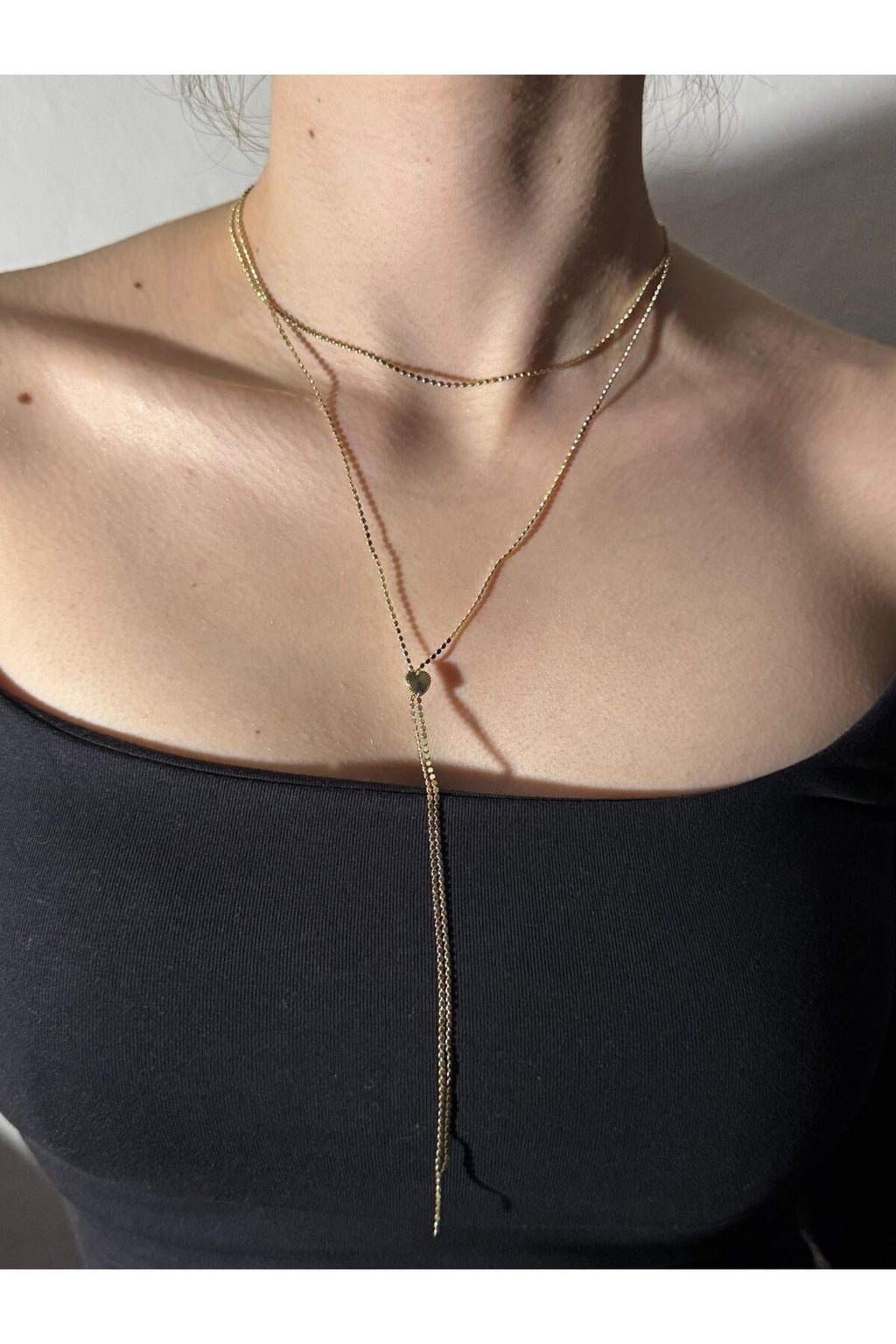 Kalp Detaylı Zincir Gold Kaplama Çelik Y Kolye