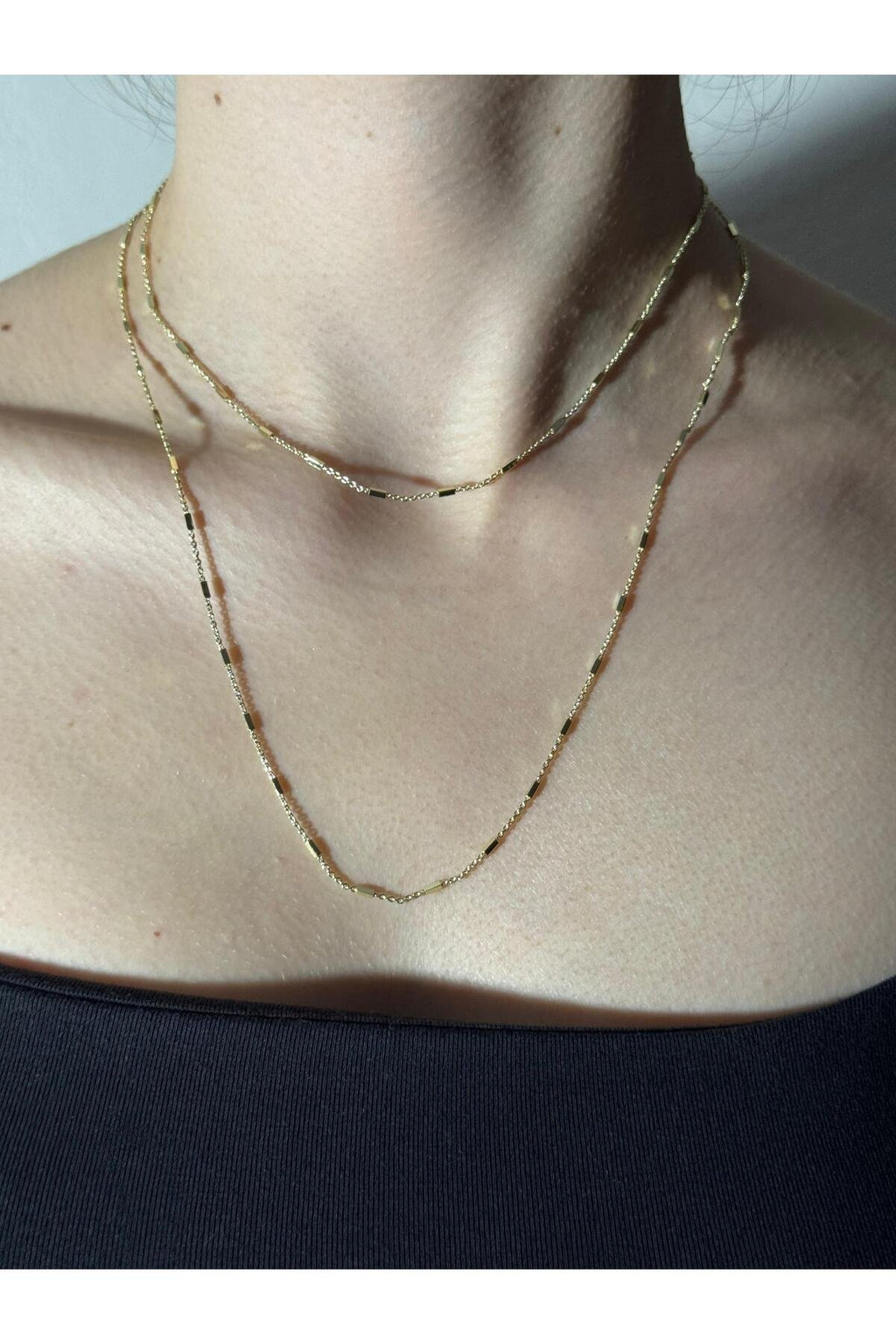 2 Katlı Işıltı Katmanlı Gold Kaplama Çelik Zincir Kolye