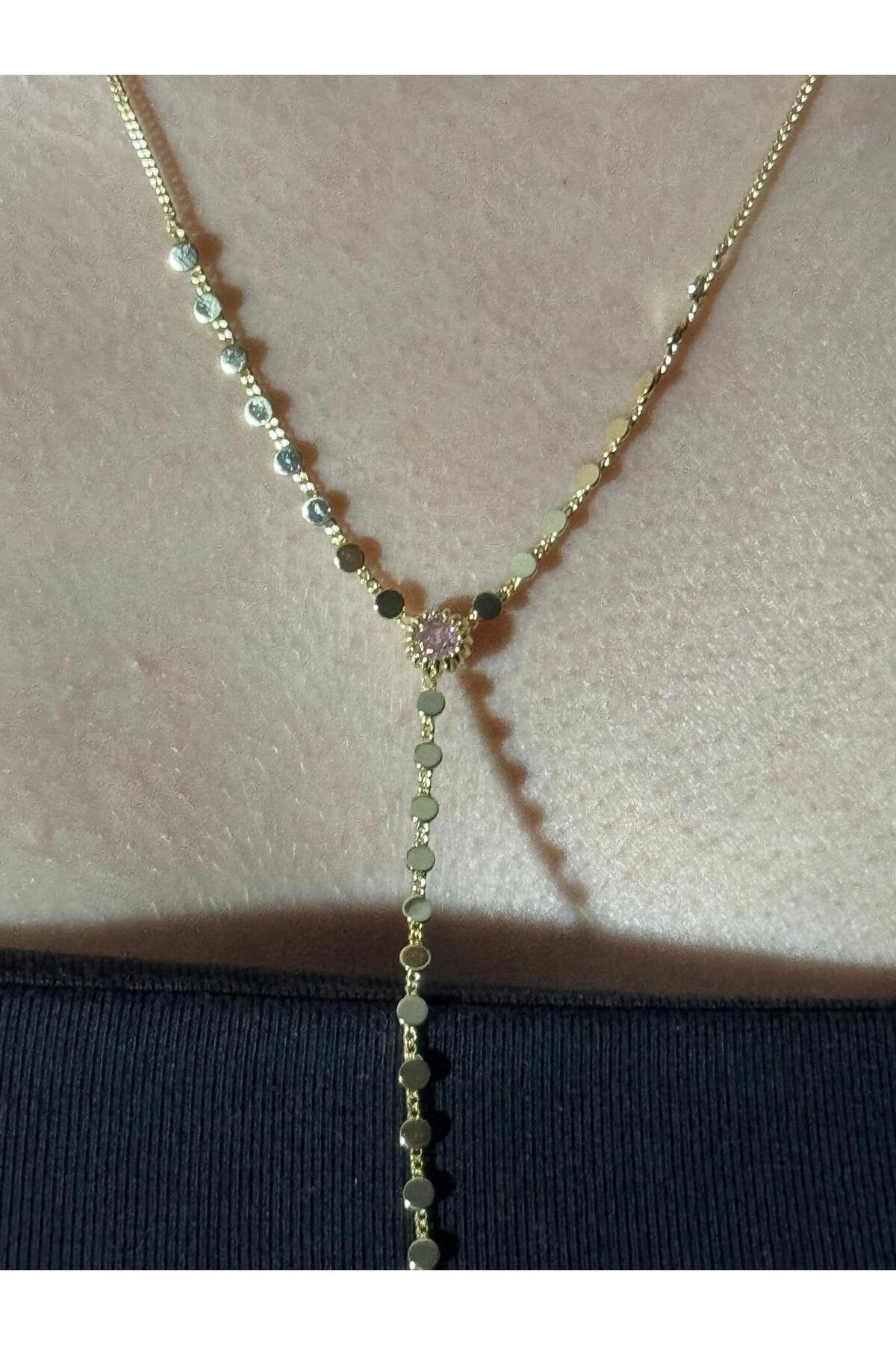 Damla Işıltı Gold Kaplama Çelik Y Kolye