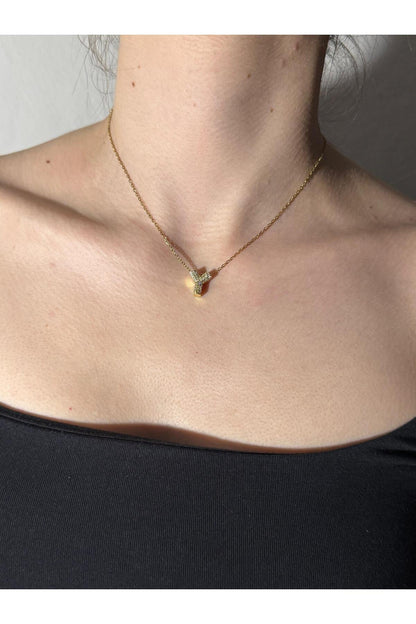 Gold Kaplama Zirkon Taşlı Harfli Kolye