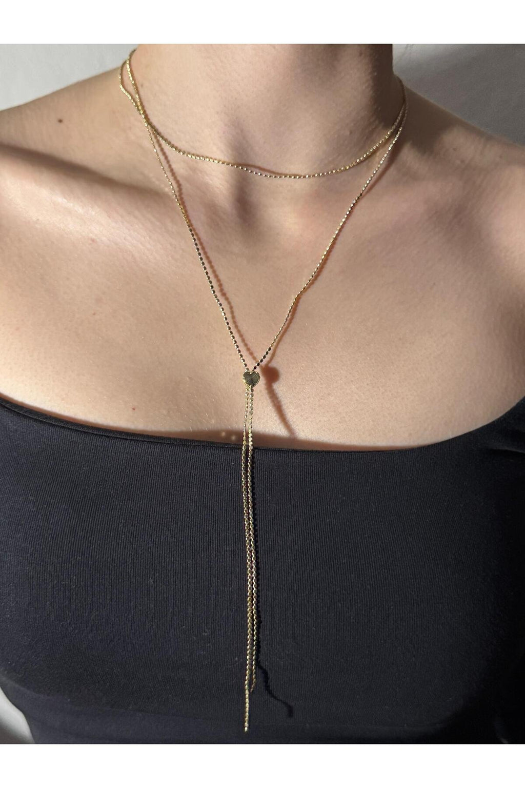 Kalp Detaylı Zincir Gold Kaplama Çelik Y Kolye