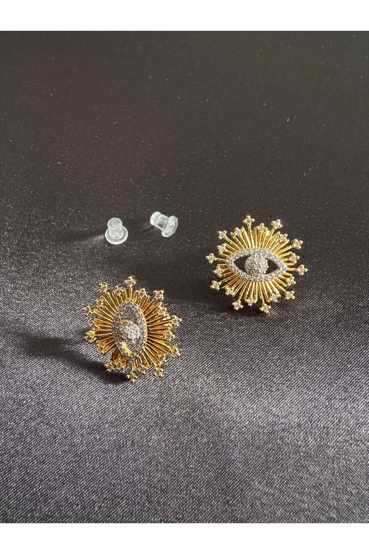 Sirena VIP Serisi-Evil Eye Radiance Gold Kaplama Paslanmaz Çelik Zirkon Taşlı Küpe