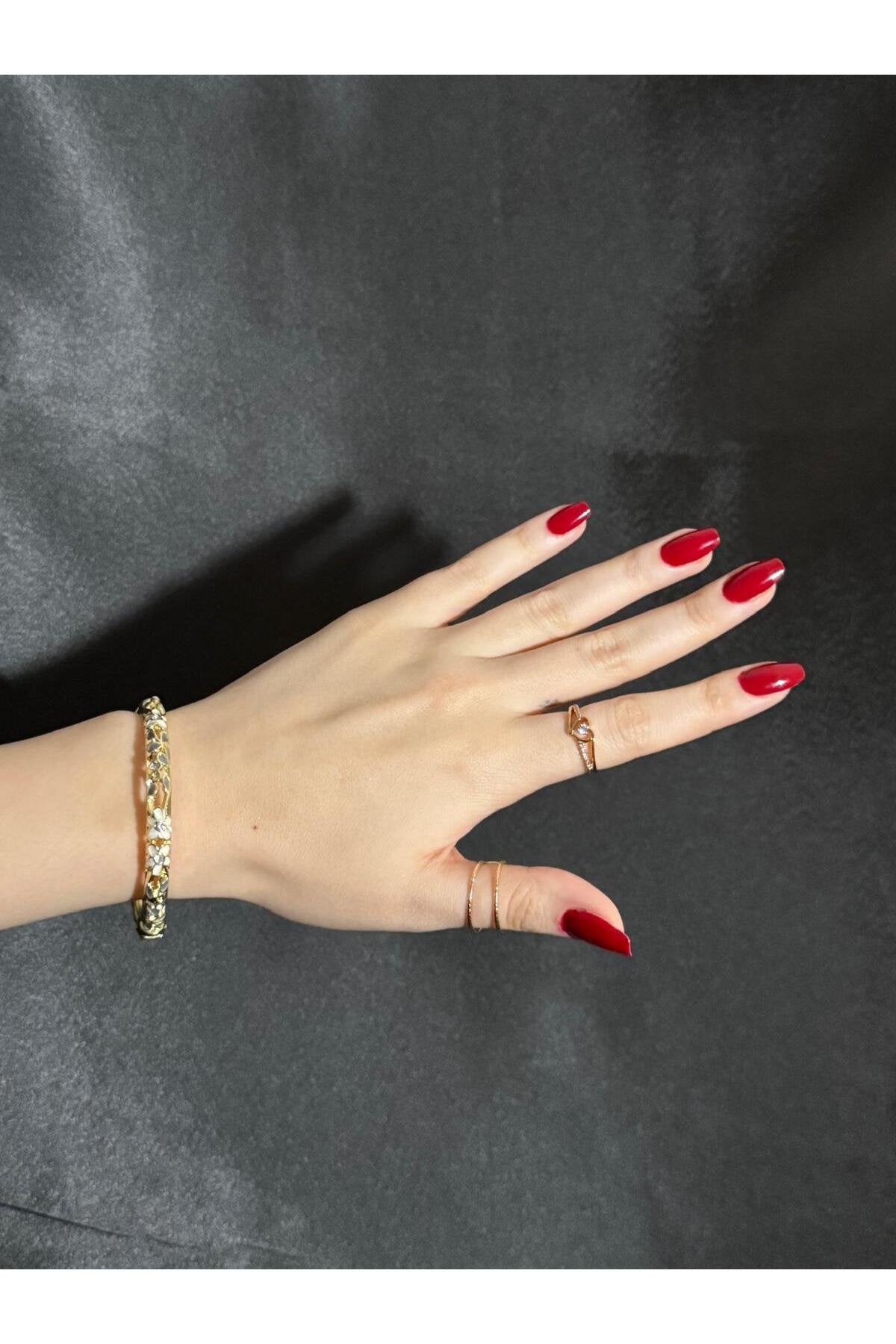 Mineli Taş ve Çiçek Detaylı Ayarlanabilir Bileklik