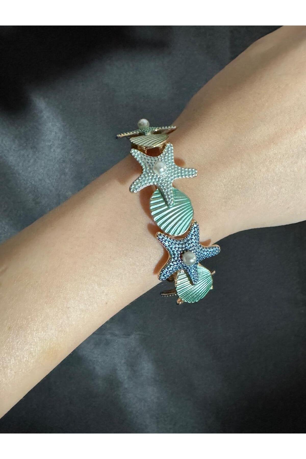 Deniz Yıldızı Tasarımlı İncili Lastikli Bileklik