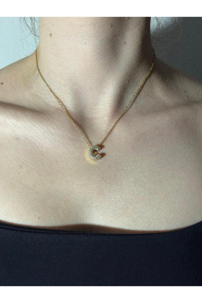 Gold Kaplama Zirkon Taşlı Harfli Kolye