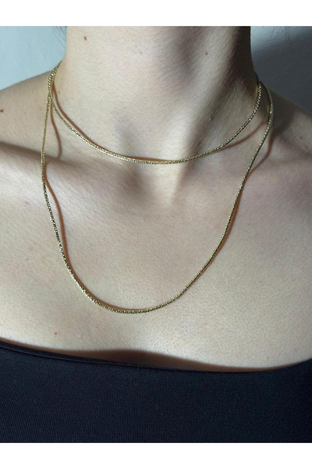 2 Katlı Yılan Zincir Gold Kaplama Çelik Kolye