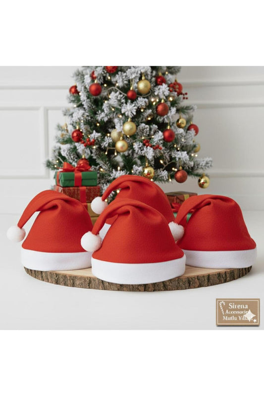 4'lü Noel Şapkası - Yılbaşı Şapkası - Polar Yıl Başı Şapkası - Noel Baba Şapkası - Yılbaşı Şapkası