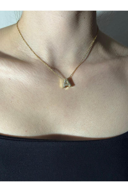 Gold Kaplama Zirkon Taşlı Harfli Kolye