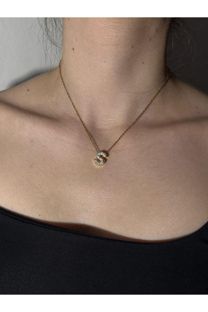 Gold Kaplama Zirkon Taşlı Harfli Kolye