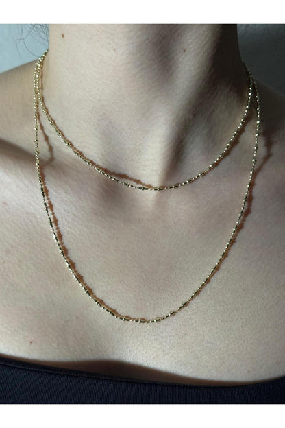 2 Katlı Mikro Boncuk Katmanlı Gold Kaplama Çelik Kolye