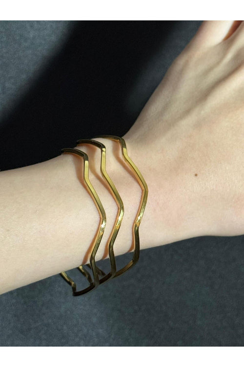 3'lü Zikzak 22 Ayar Gold Kaplama Paslanmaz Çelik Ajda Bilezik