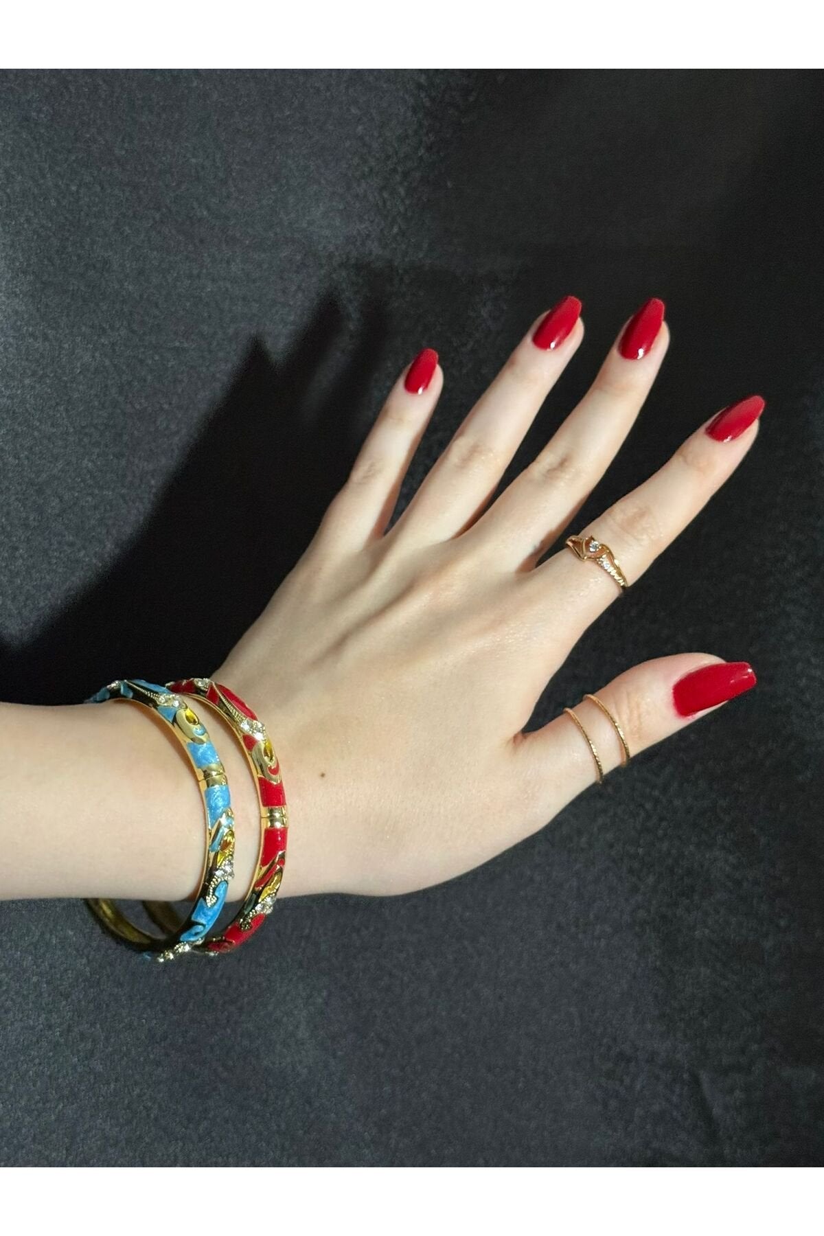 Mavi Taşlı ve Gold İşlemeli Mineli Bileklik