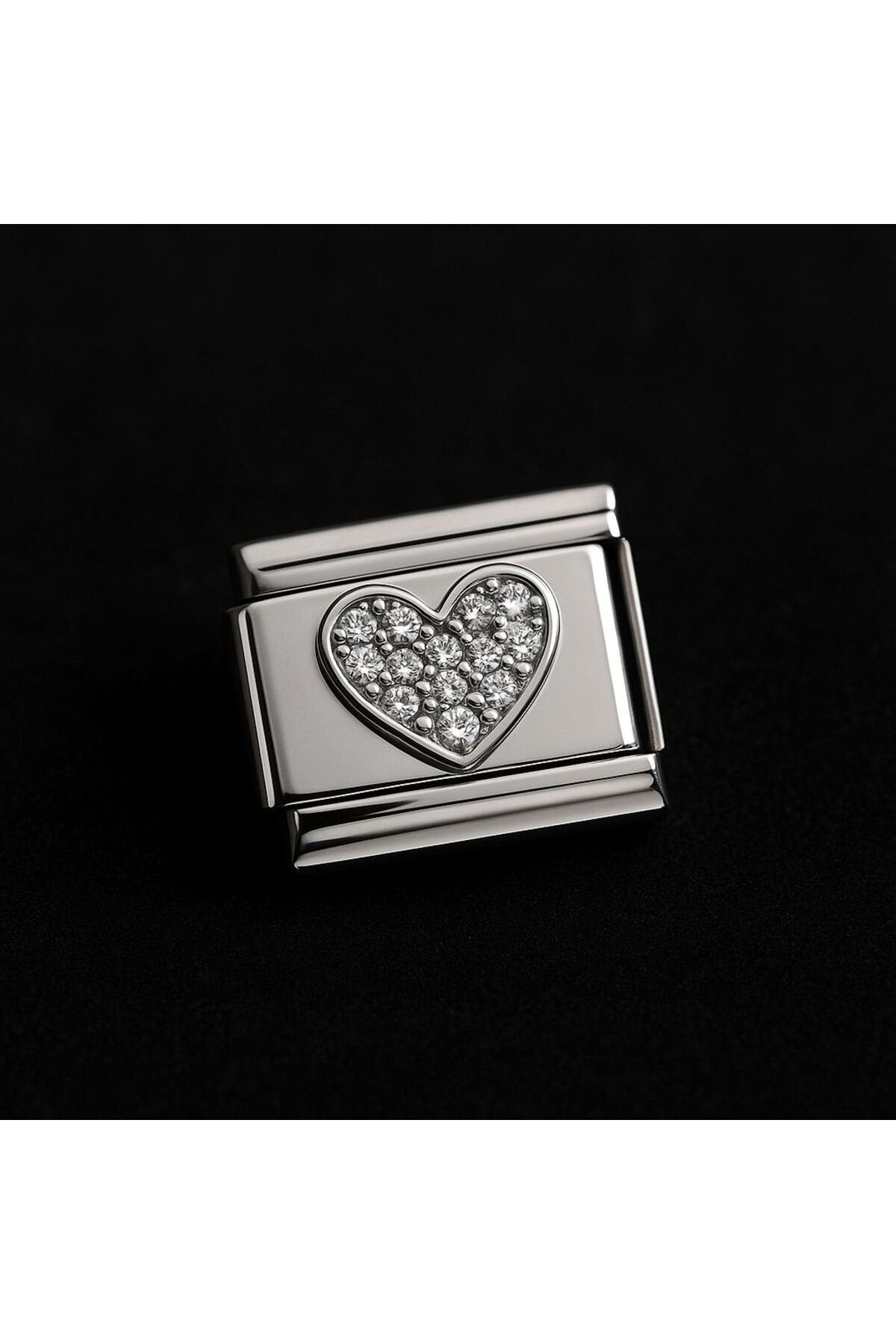 Zirkon Taş Detaylı Kalpli Paslanmaz Çelik İtalyan Charm Parçası