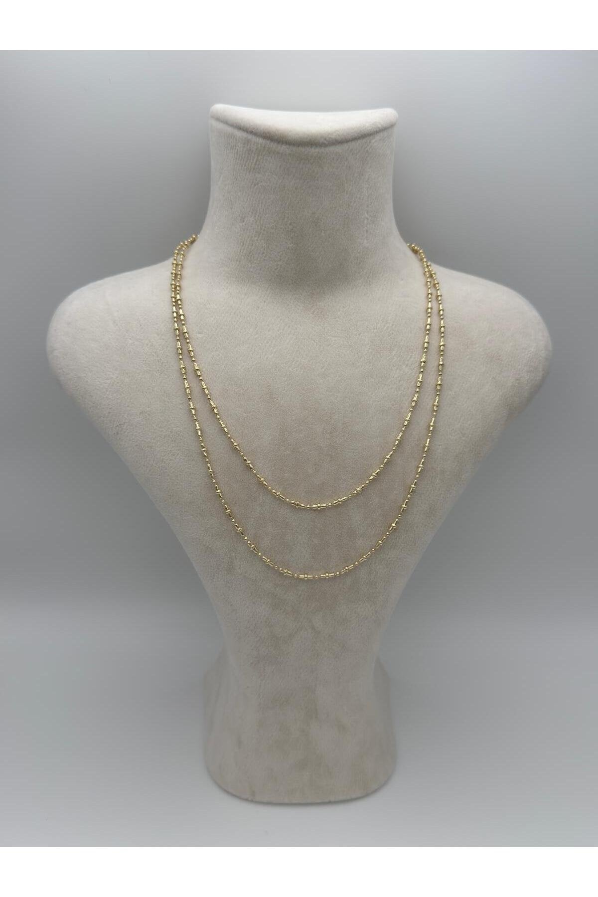 2 Katlı Mikro Boncuk Katmanlı Gold Kaplama Çelik Kolye