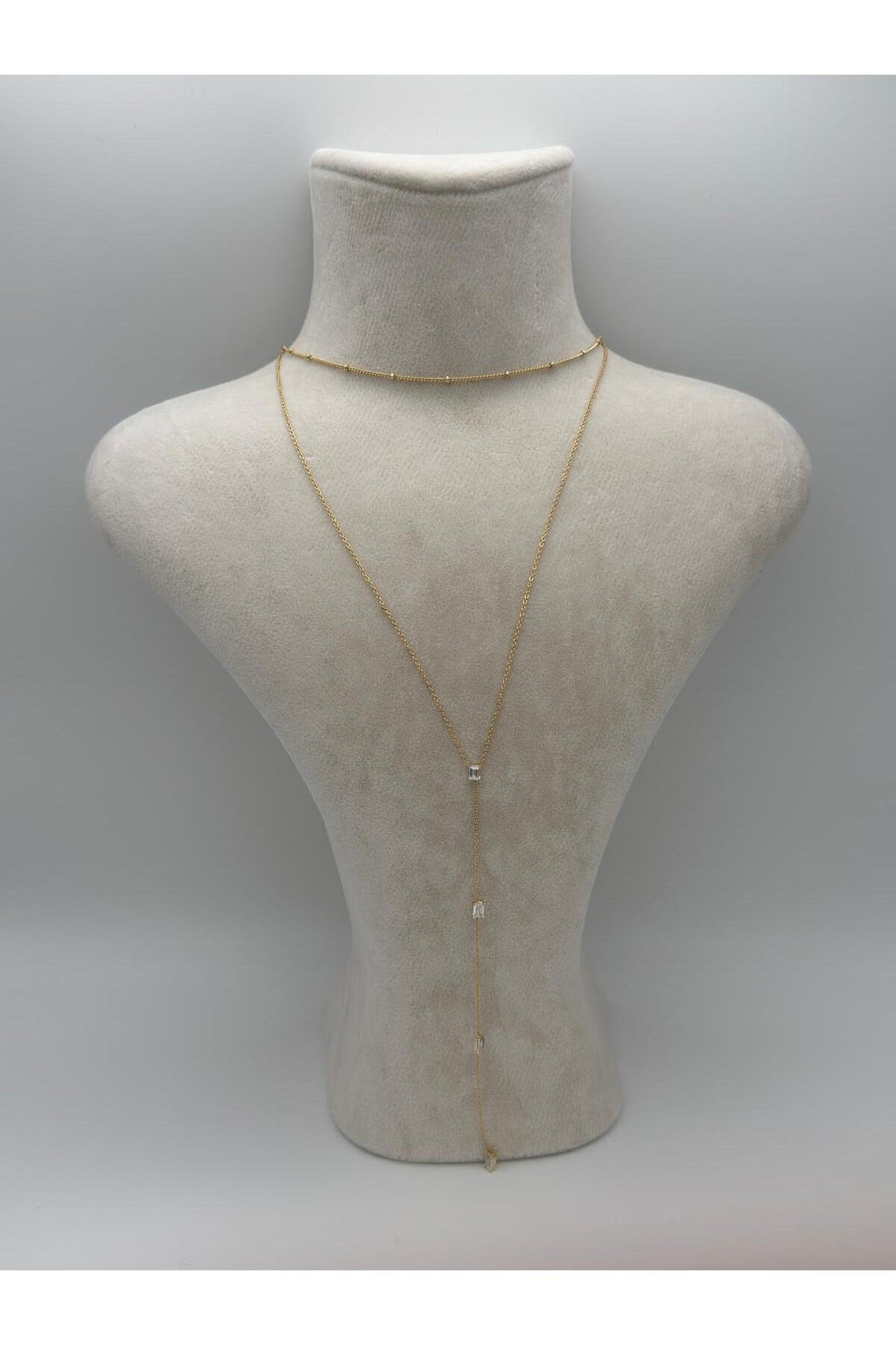 Modern Şıklık Baget Zirkon Taşlı Gold Kaplama Çelik Y Kolye