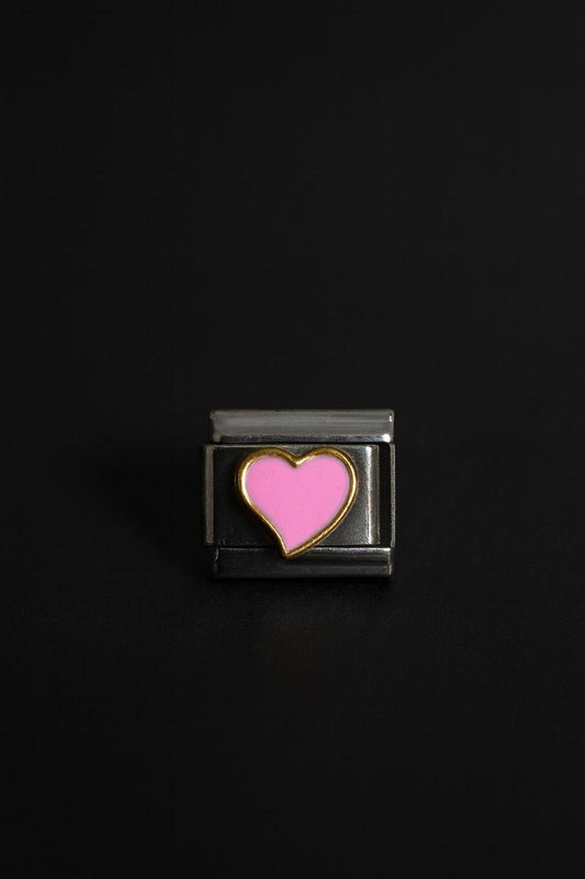 Pembe Kalp Detaylı Paslanmaz Çelik İtalyan Charm