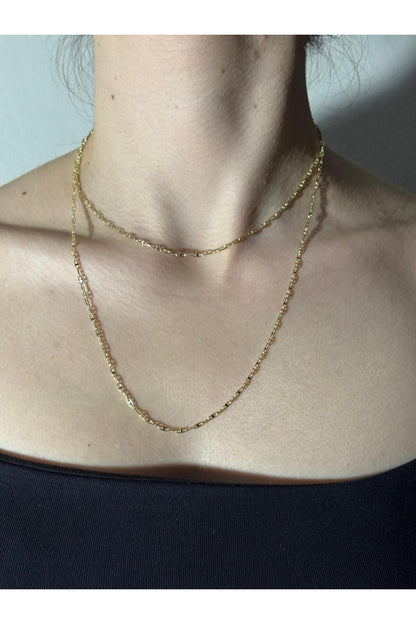 2 Katlı Gold Kaplama Çelik Kadın Zincir Kolye