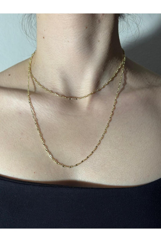 2 Katlı Gold Kaplama Çelik Kadın Zincir Kolye