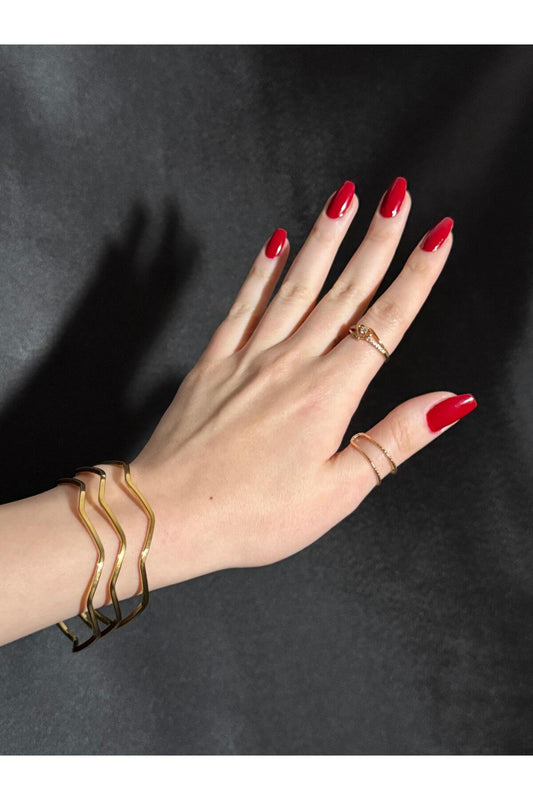 3'lü Zikzak 22 Ayar Gold Kaplama Paslanmaz Çelik Ajda Bilezik