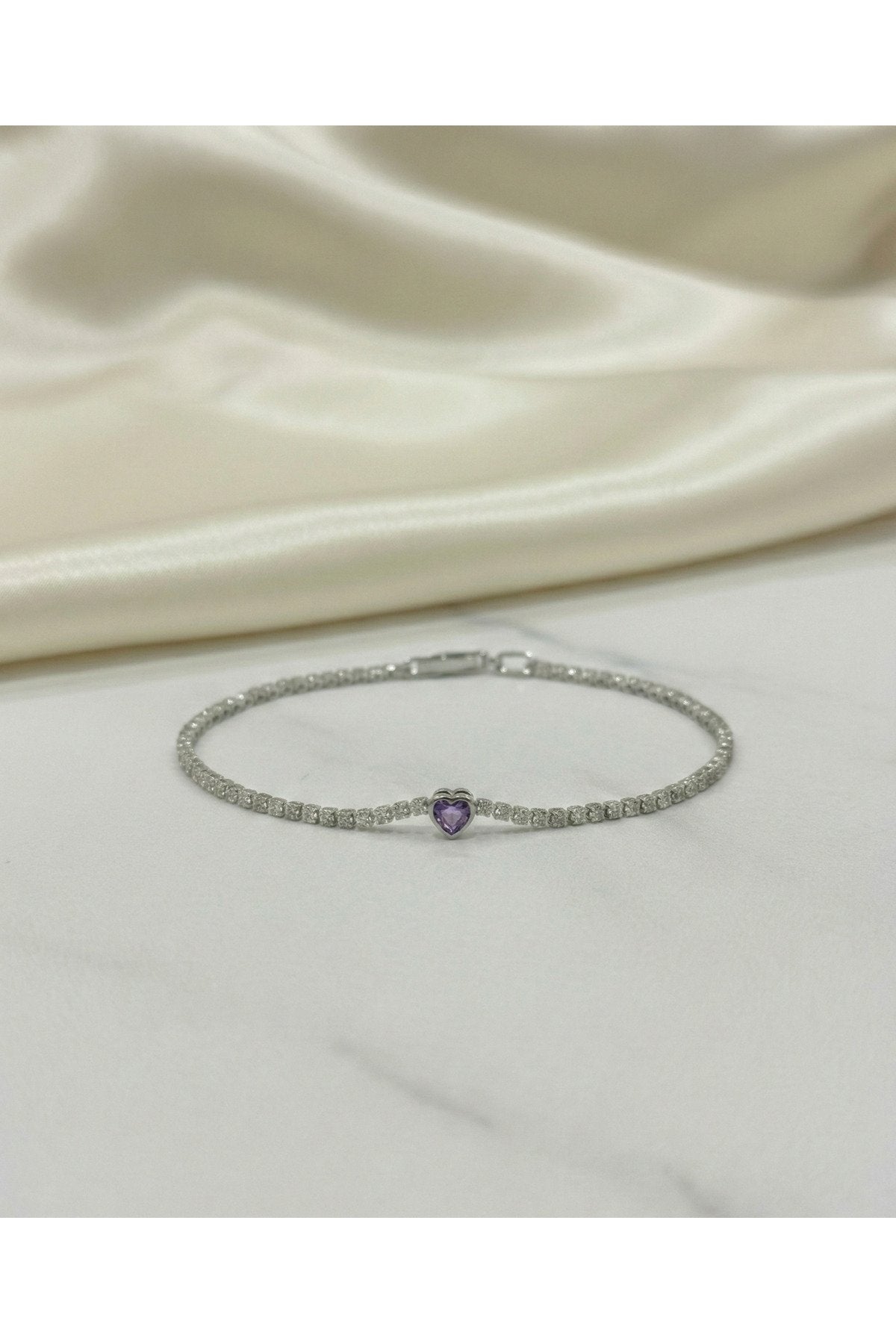 Mor Kalpli Gümüş Kaplama Pırlanta Su Yolu Bileklik