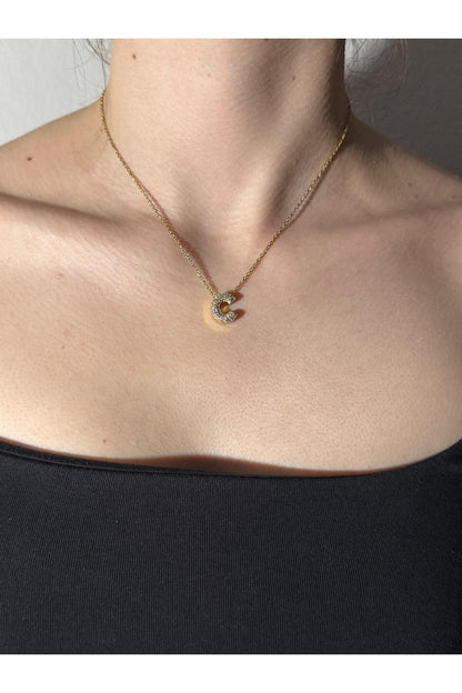 Gold Kaplama Zirkon Taşlı Harfli Kolye