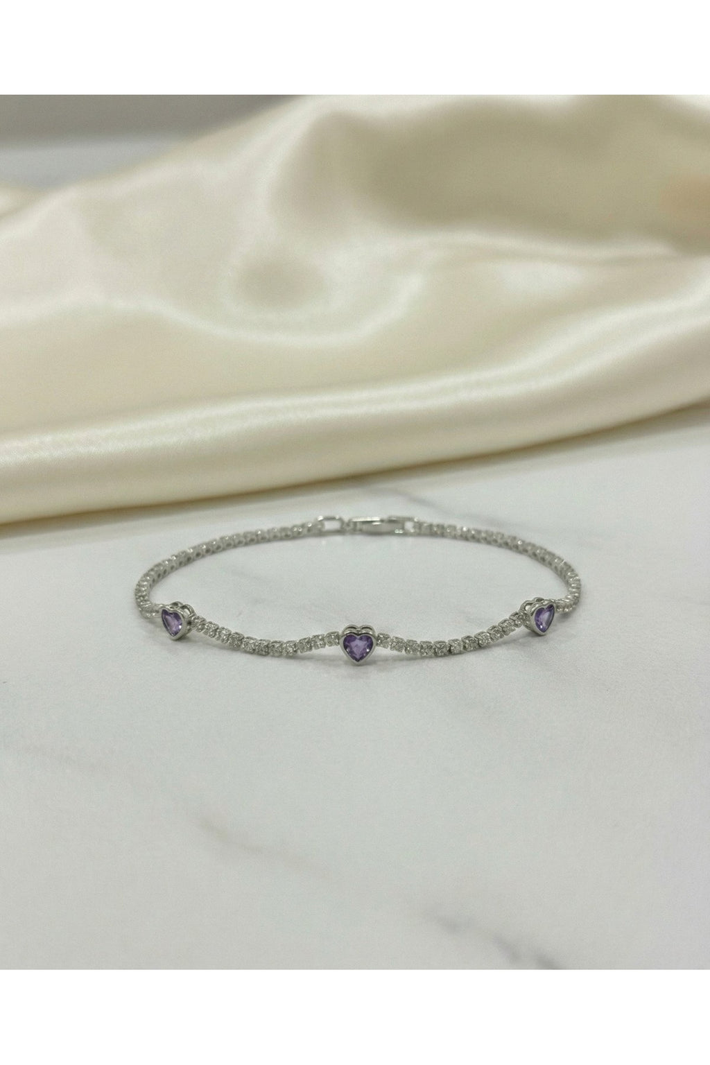 3'lü Mor Kalpli Gümüş Kaplama Pırlanta Su Yolu Bileklik