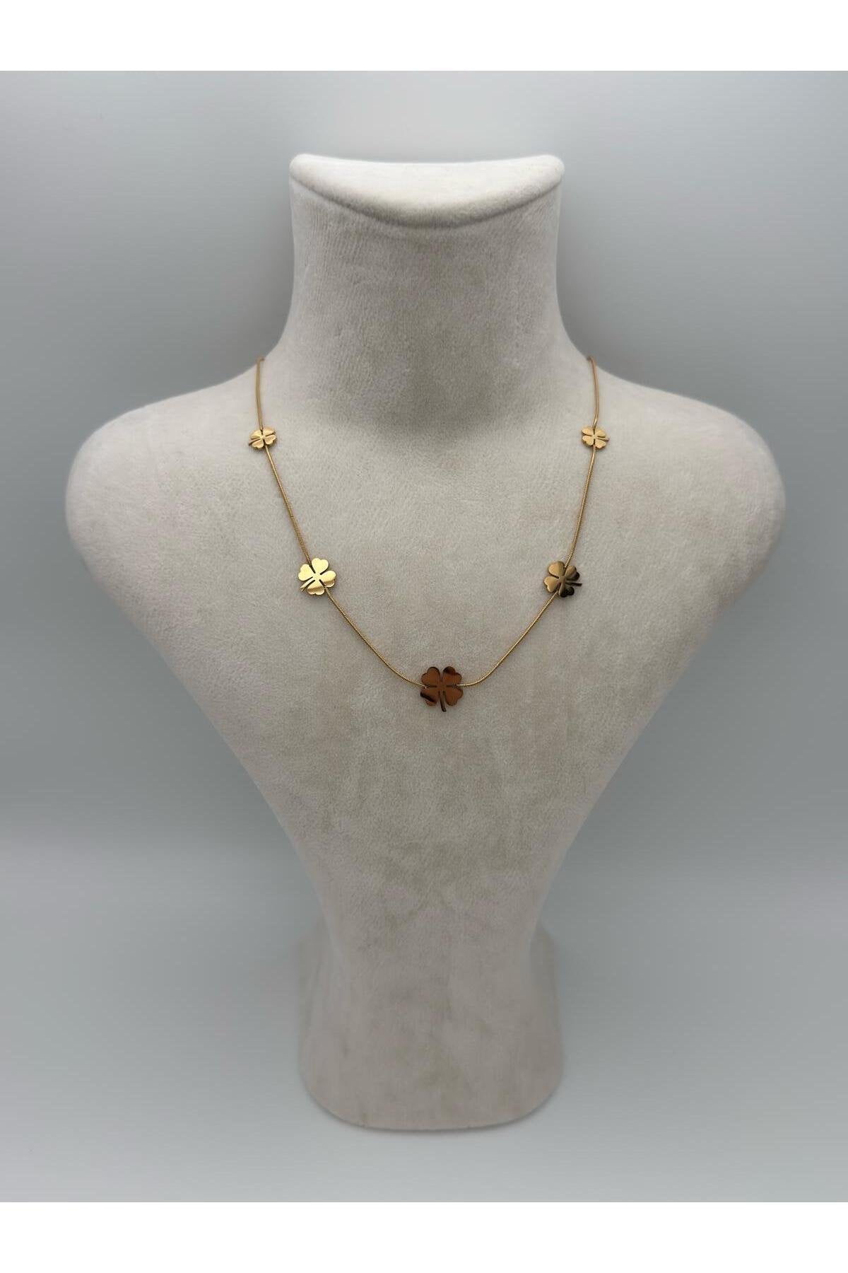 4 Yapraklı Gold Şans Yonca Çelik Kadın Kolye