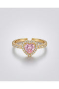 Pembe Zirkon Taşlı Kalpli Yüzük Ayarlanabilir - Gold Kaplama
