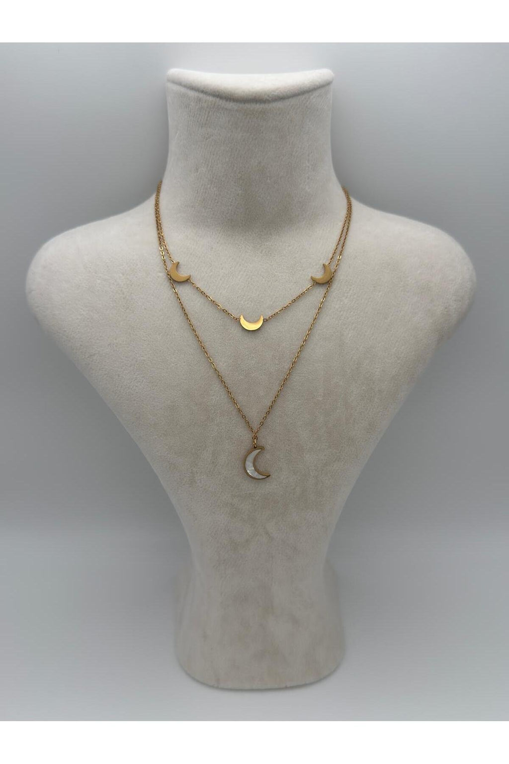 Ay Tutulması Gold Ay Detaylı Taşlı Çelik Kadın Kolye