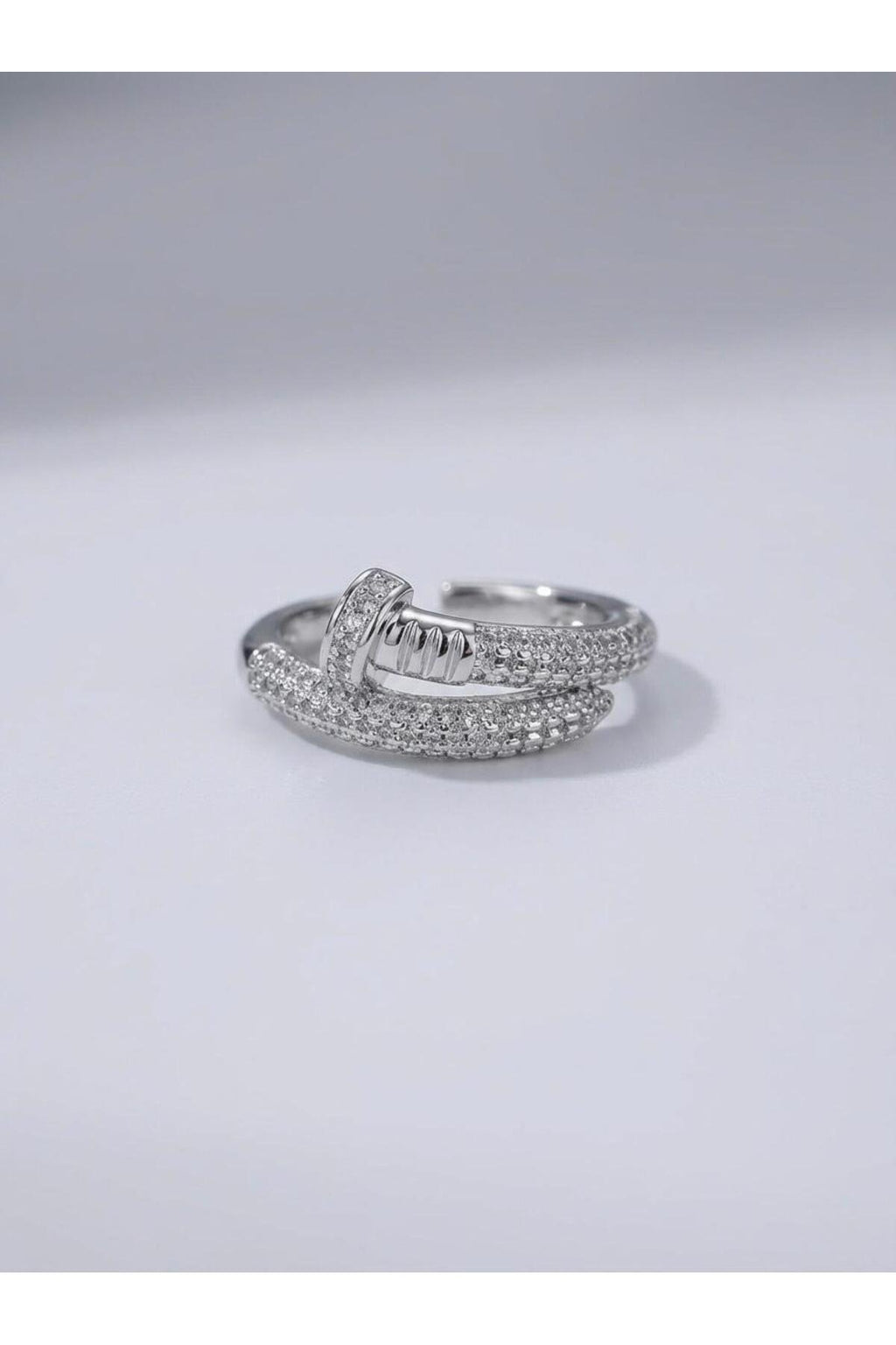 Sarmal Çivi Model Zirkon Taş Kaplama Paslanmaz Çelik Yüzük