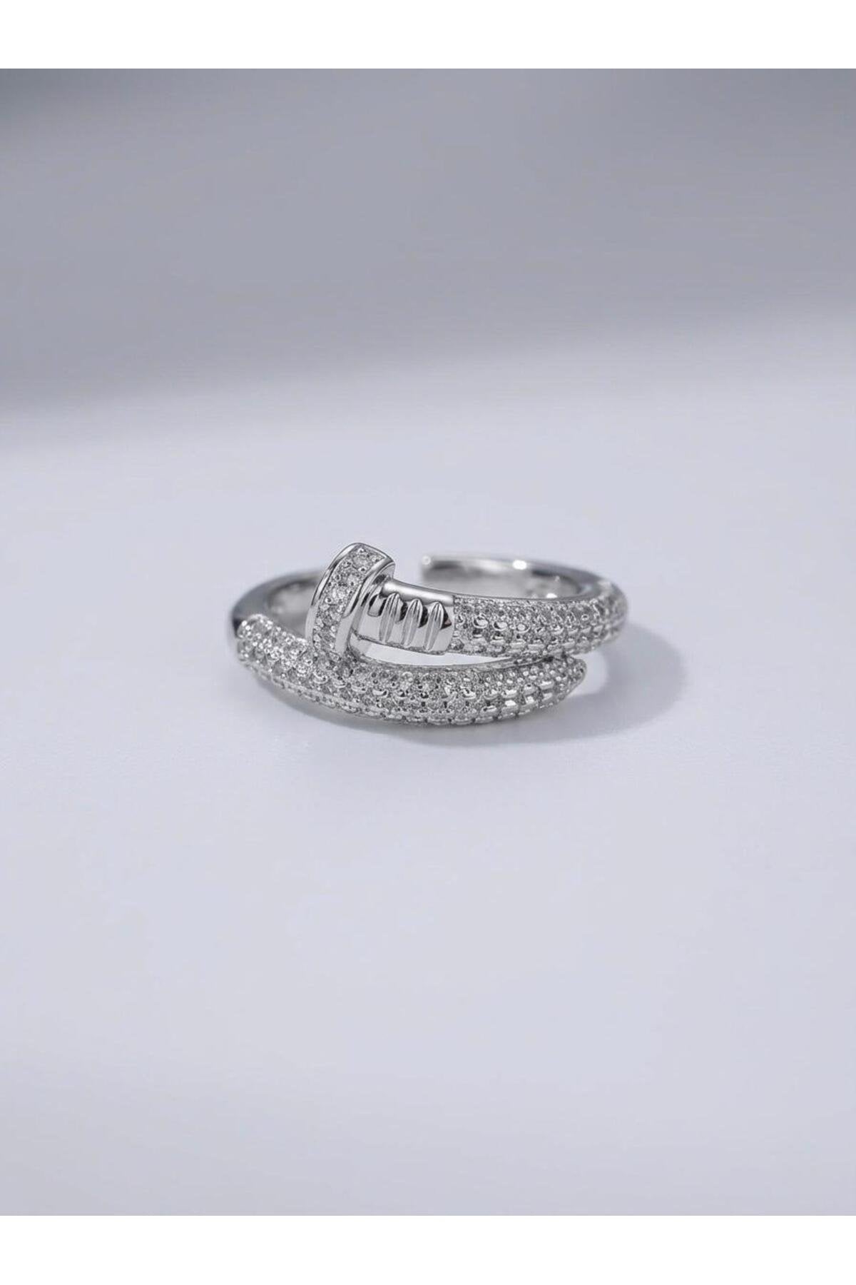 Sarmal Çivi Model Zirkon Taş Kaplama Paslanmaz Çelik Yüzük