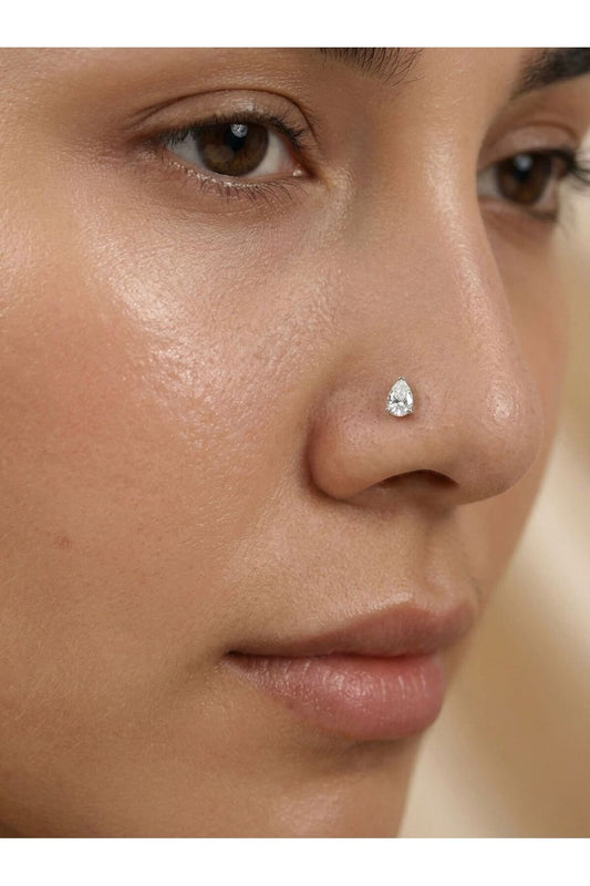 925 Ayar Gümüş Zirkon Taşlı Damla Model Piercing Hızma
