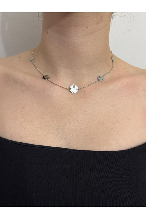 4 Yapraklı Gümüş Şans Yonca Çelik Kadın Kolye