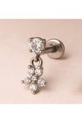 Zirkon Taşlı Çiçek Sallantılı Gümüş Kaplama Tragus Piercing