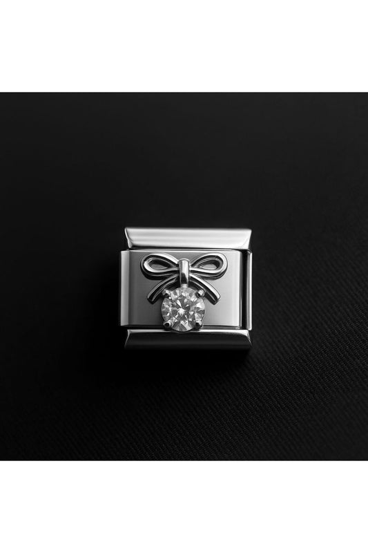 Kurdeleli Zirkon Taş Detaylı Paslanmaz Çelik İtalyan Charm