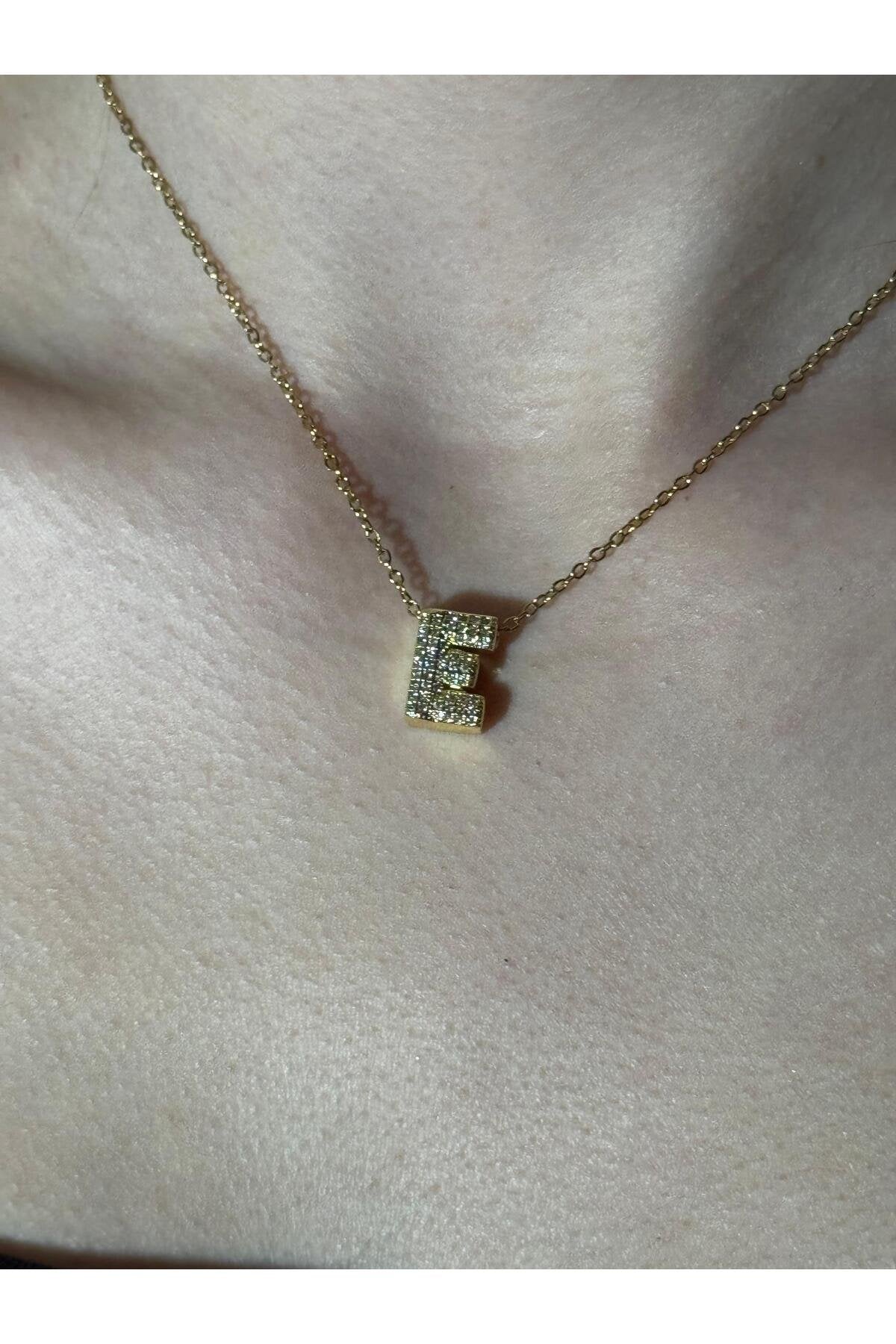Gold Kaplama Zirkon Taşlı Harfli Kolye