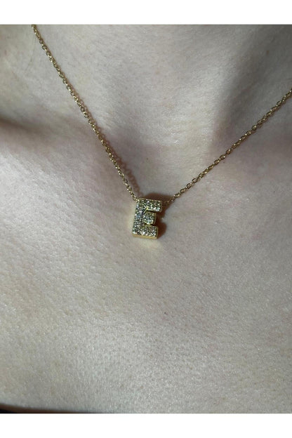 Gold Kaplama Zirkon Taşlı Harfli Kolye