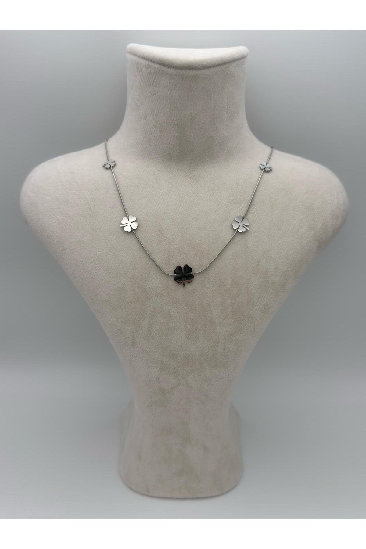 4 Yapraklı Gümüş Şans Yonca Çelik Kadın Kolye