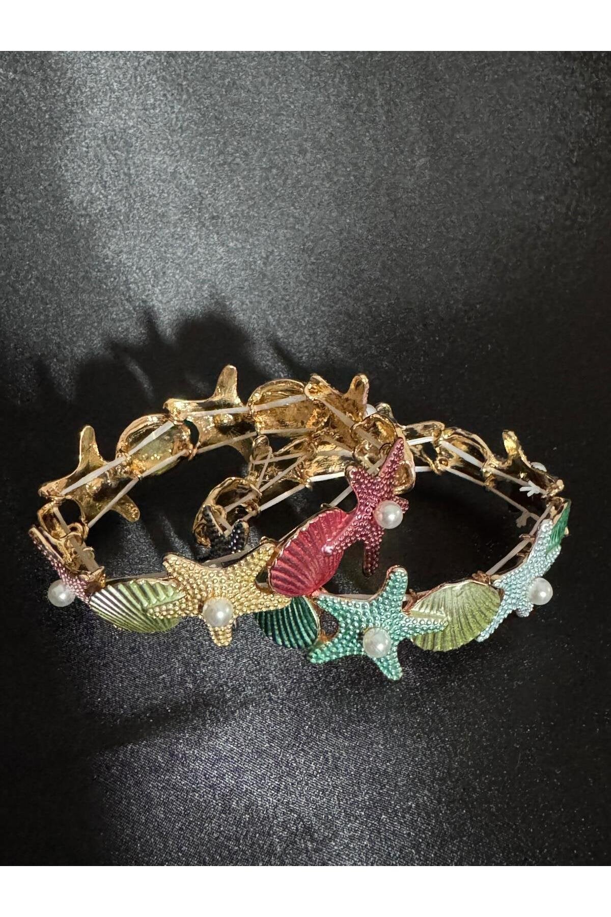 Deniz Yıldızı Tasarımlı İncili Lastikli Bileklik