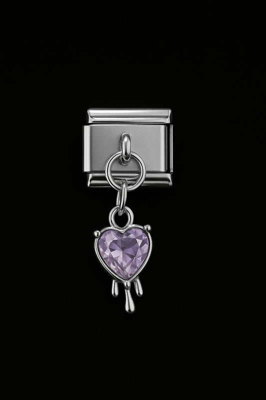 Akan Kalp Mor Zirkon Taşlı Paslanmaz Çelik İtalyan Charm