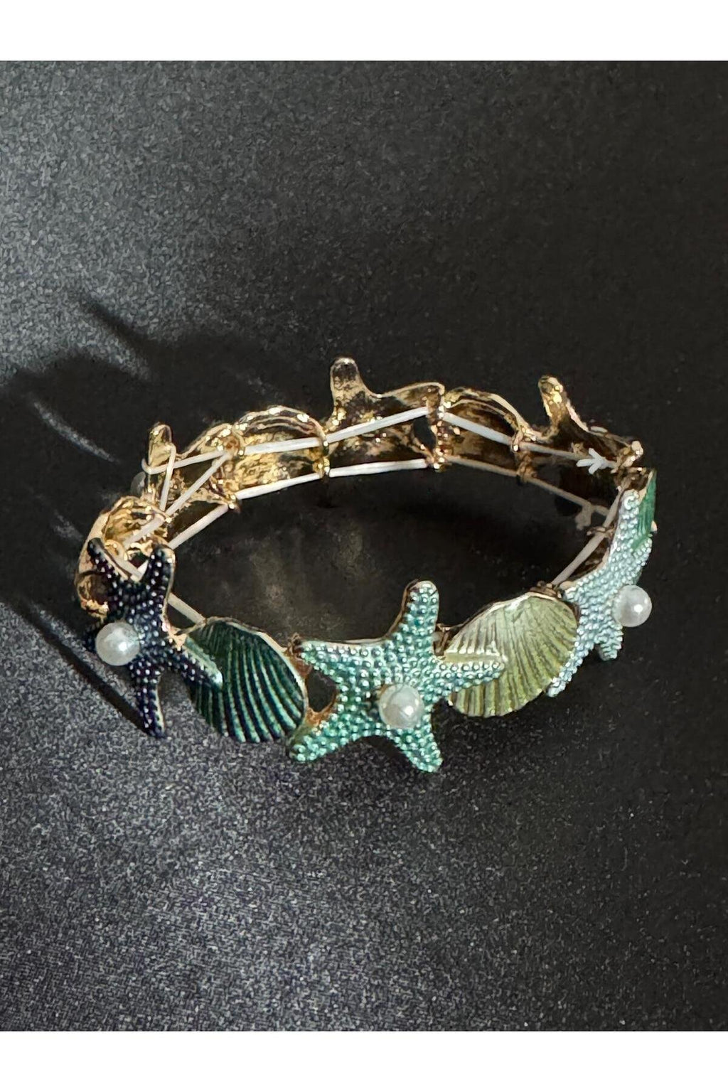 Deniz Yıldızı Tasarımlı İncili Lastikli Bileklik