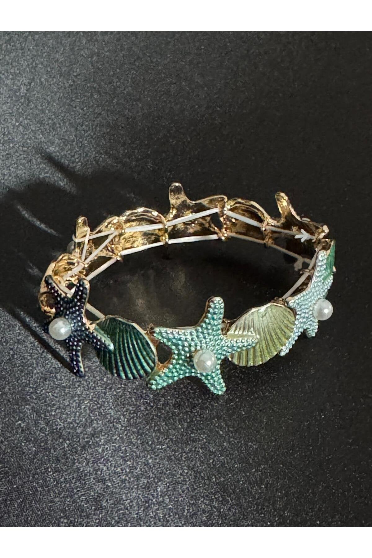 Deniz Yıldızı Tasarımlı İncili Lastikli Bileklik